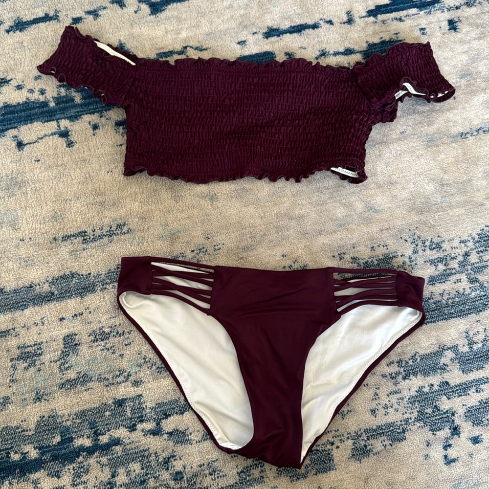 vs pink plum off the shoulder bikini set
